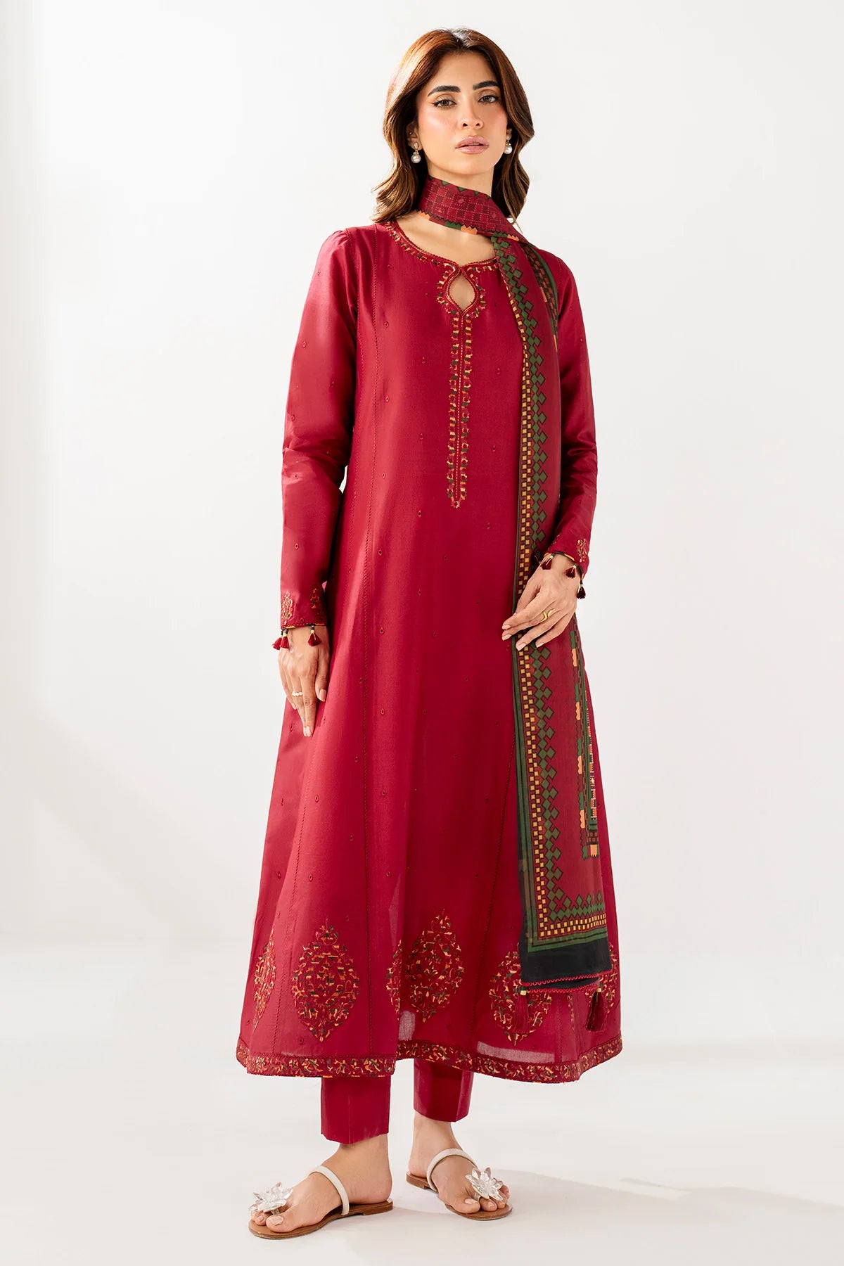 JAZMIN - 3PC LAWN EMBROIDERED SHIRT WITH MANAAR PRINTED DUPATTA AND TROUSER - HZG2741