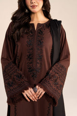 BATIK - 3PC DHANAK EMBROIDERED SHIRT DHANAK EMBROIDERED SHAWL AND TROUSER - HZG3117