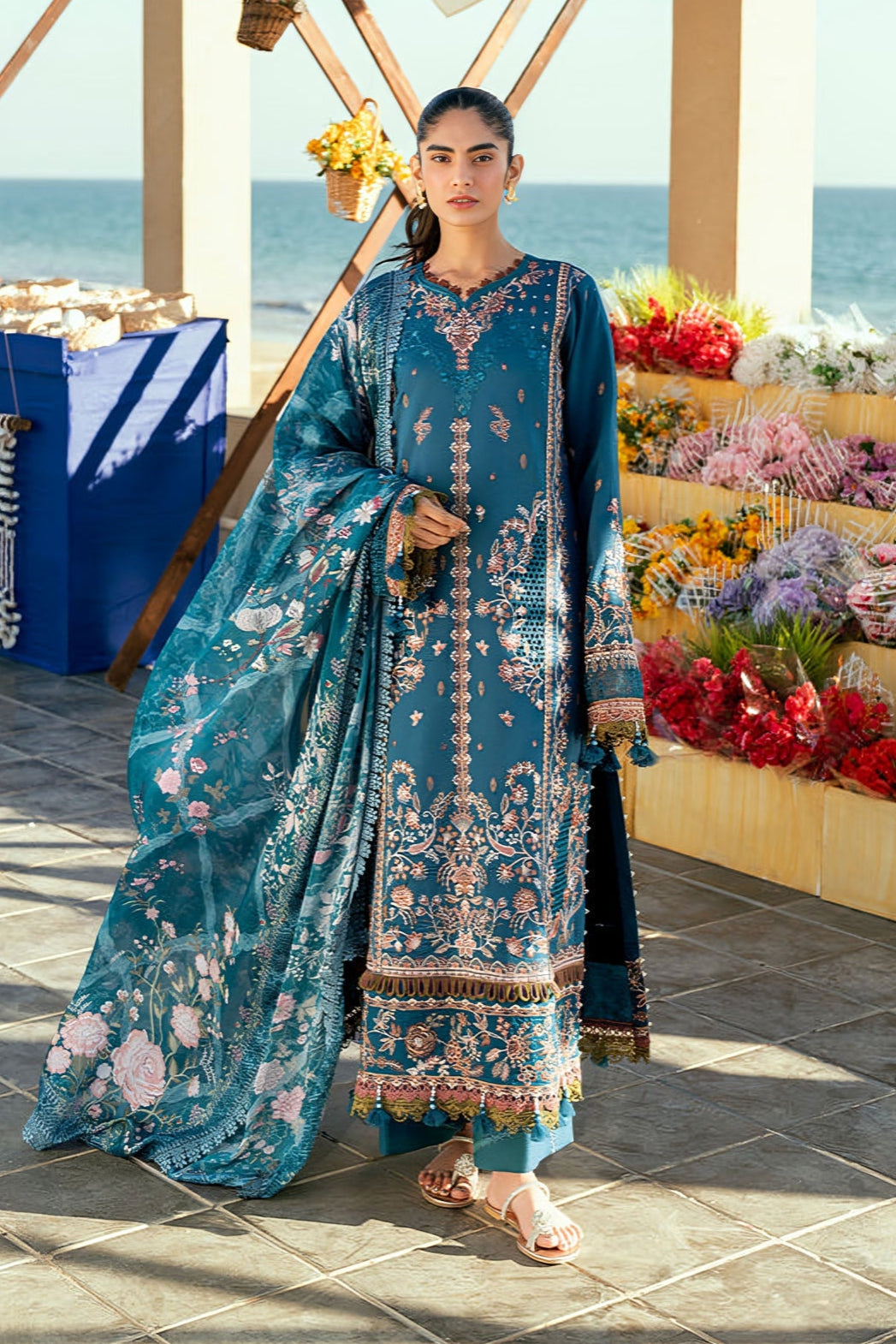 FLORENT - 3PC LAWN EMBROIDERED SHIRT WITH CHIFFON PRINTED DUPATTA AND TROUSER - HZG2299