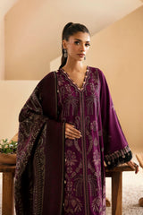 ETHNC - 3PC DHANAK EMBROIDERED SHIRT WITH TWILL PRINTED SHAWL AND TROUSER - HZG1893