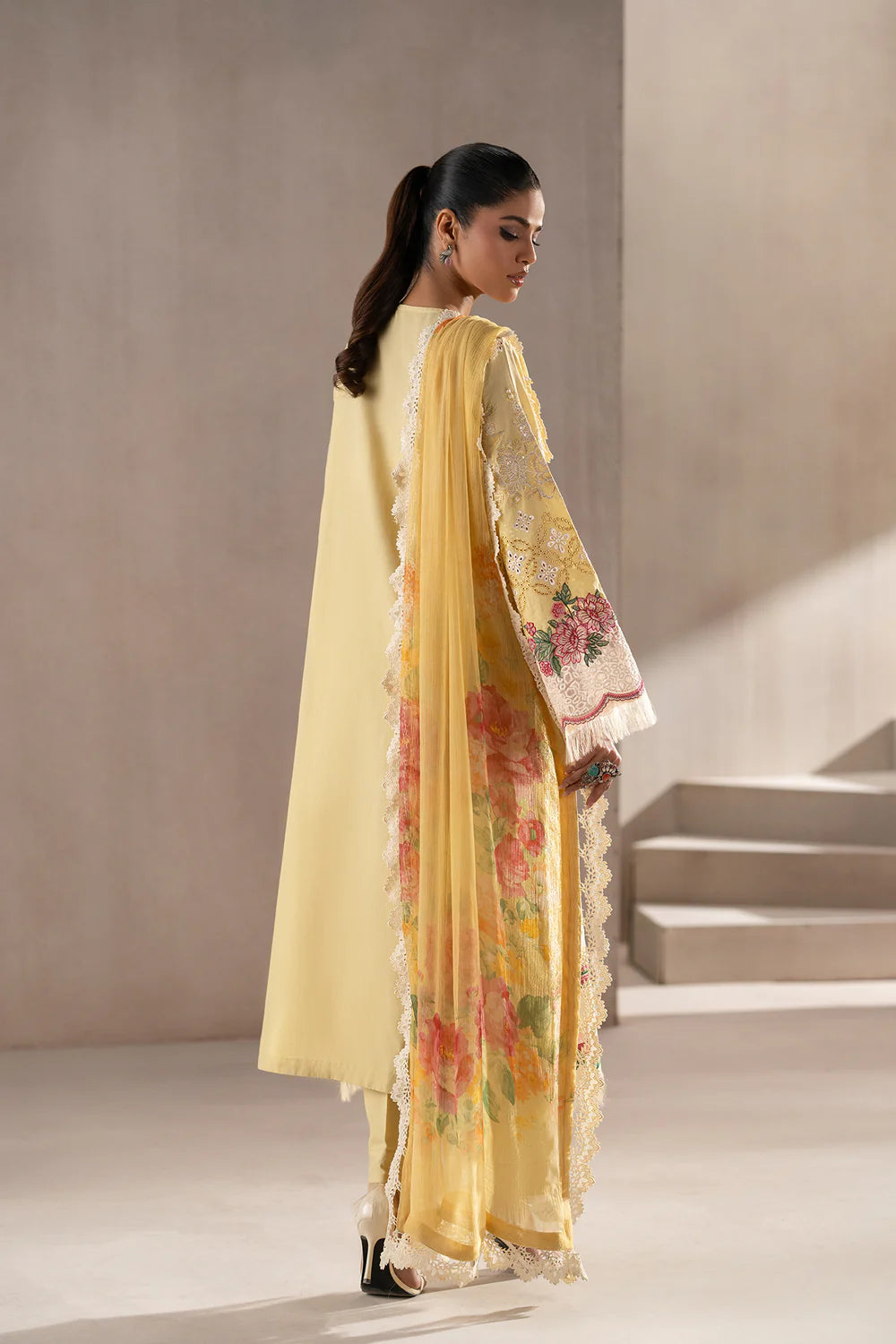 ETHNIC - 3PC LAWN EMBROIDERED SHIRT WITH CHIFFON PRINTED DUPATTA  AND TROUSER - HZG2212