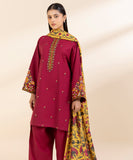 SAPPHIRE - 3PC KHADDAR EMBROIDERED SHIRT WITH TWILL PRINTED SHAWL AND TROUSER - HZG2014