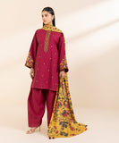 SAPPHIRE - 3PC KHADDAR EMBROIDERED SHIRT WITH TWILL PRINTED SHAWL AND TROUSER - HZG2014