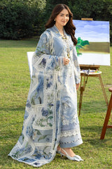 ELAF - 3PC LAWN CHIKANKAARI EMBROIDERED SHIRT WITH CHIFFON PRINTED DUPATTA AND TROUSER - HZG2822