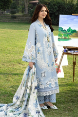 ELAF - 3PC LAWN CHIKANKAARI EMBROIDERED SHIRT WITH CHIFFON PRINTED DUPATTA AND TROUSER - HZG2822