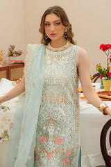 MAHNUR - 3PC LAWN CHIKANKAARI EMBROIDERED SHIRT WITH KHADDI NET EMBROIDERED DUPATTA AND TROUSER - HZG2727