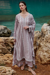 IMAGE - 3PC DHANAK EMBROIDERED SHIRT WITH DHANAK EMBROIDERED SHAWL AND TROUSER - HZG2411