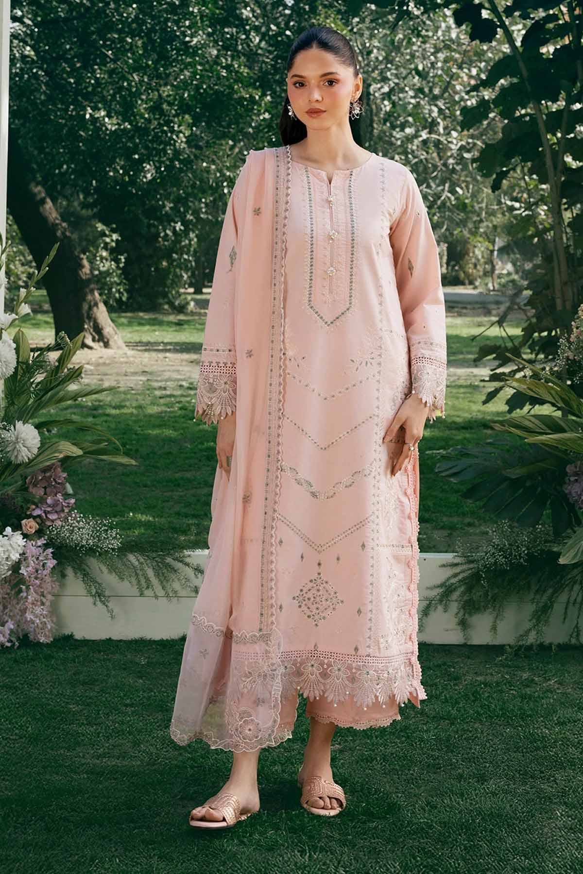 GARNET - 3PC LAWN EMBROIDERED SHIRT WITH KHADDI NET EMBROIDERED DUPATTA AND TROUSER - HZG2792