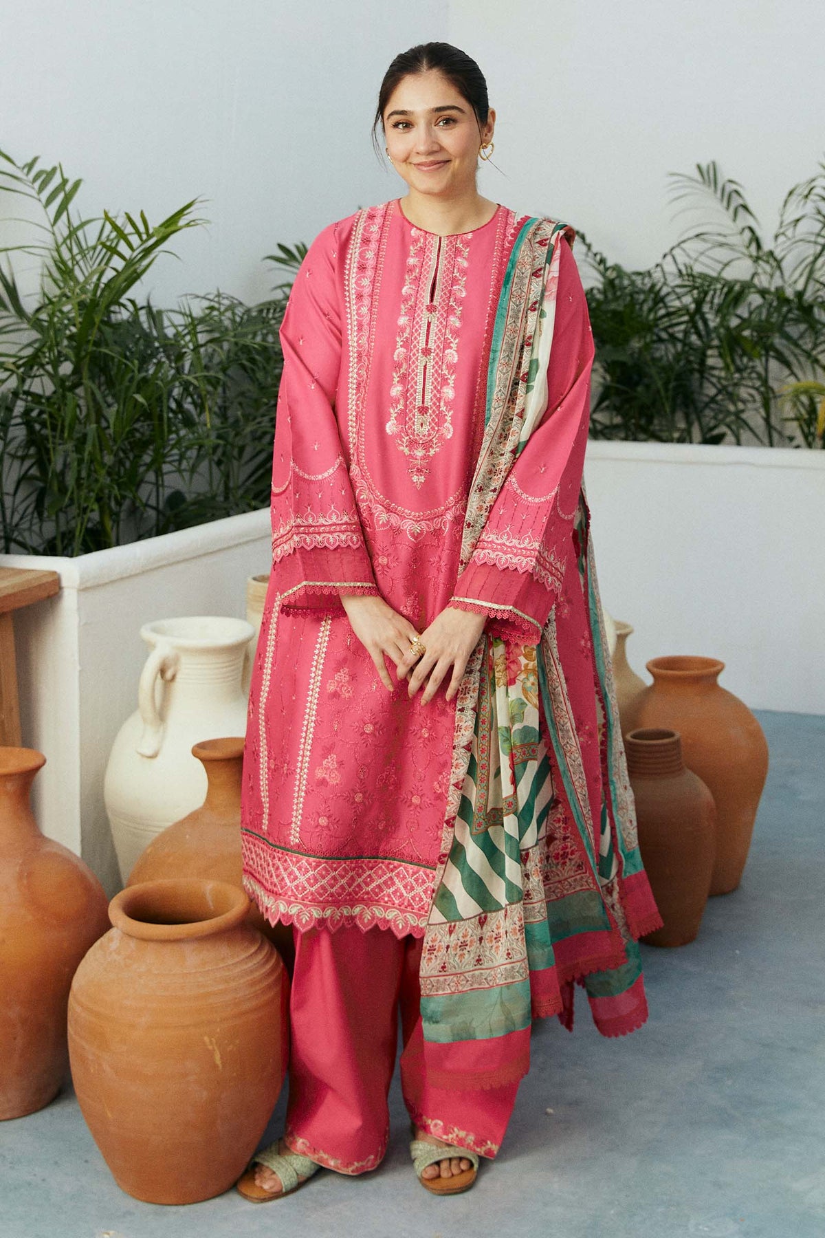 ZARA SHAH JAHAN - 3PC LAWN EMBROIDERED SHIRT WITH DIAMOND PRINTED DUPATTA AND TROUSER - HZG1660