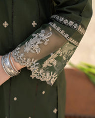 LAZULI - 3PC DHANAK EMBROIDERED SHIRT WITH DHANAK EMBROIDERED DUPATTA AND TROUSER - HZU2425