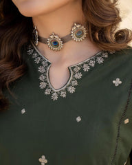 LAZULI - 3PC DHANAK EMBROIDERED SHIRT WITH DHANAK EMBROIDERED DUPATTA AND TROUSER - HZU2425
