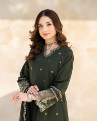 LAZULI - 3PC DHANAK EMBROIDERED SHIRT WITH DHANAK EMBROIDERED DUPATTA AND TROUSER - HZU2425