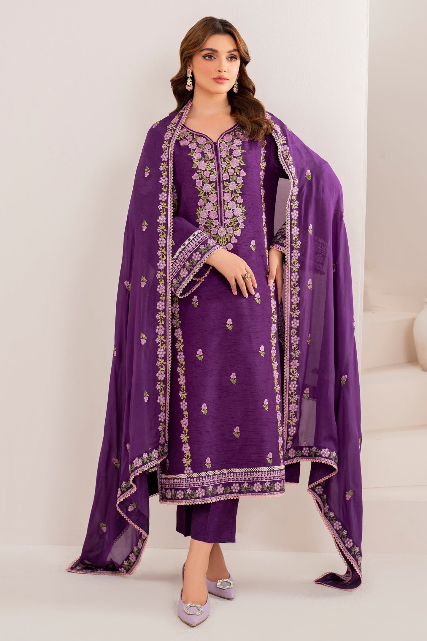 GARNET - 3PC LAWN EMBROIDERED SHIRT WITH CHIFFON EMBROIDERED DUPATTA AND TROUSER - HZG2101