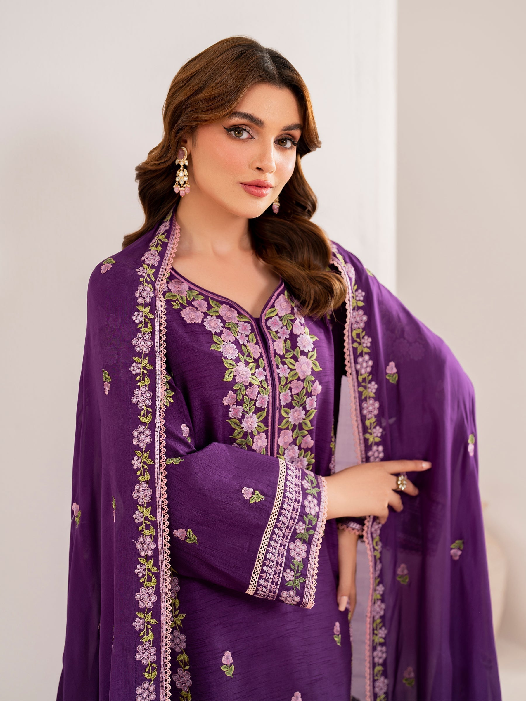 GARNET - 3PC LAWN EMBROIDERED SHIRT WITH CHIFFON EMBROIDERED DUPATTA AND TROUSER - HZG2101