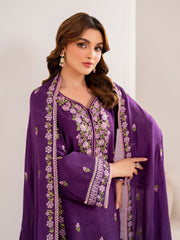 GARNET - 3PC LAWN EMBROIDERED SHIRT WITH CHIFFON EMBROIDERED DUPATTA AND TROUSER - HZG2101