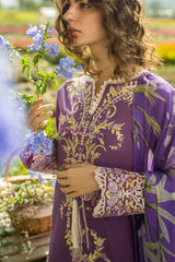 MUSHQ - 3PC DHANAK EMBROIDERED SHIRT WITH TWILL PRINTED SHAWL AND TROUSER - HZG2341