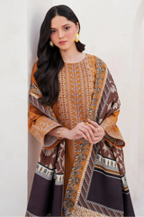 GARNET - 3PC DHANAK EMBROIDERED SHIRT WITH TWILL PRINTED SHAWL AND TROUSER - HZG2082