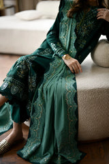 BATIK - 3PC KARANDI EMBROIDERED SHIRT WITH KARANDI EMBROIDERED SHAWL AND TROUSER - HZU2525