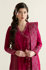 ZAIB - 3PC LAWN EMBROIDERED SHIRT WITH KHADDI NET EMBROIDERED DUPATTA AND TROUSER - HZG2745