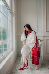 MARIA B - 3PC LAWN CHIKANKAARI EMBROIDERED SHIRT WITH CHUNRI PRINTED DUPATTA AND TROUSER - HZG1568