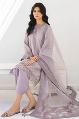 JAZMIN - 3PC LAWN EMBROIDERED SHIRT WITH ORGANZA EMBROIDERED DUPATTA AND TROUSER - HZG2863