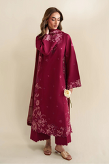 ZAIB - 3PC LAWN CHIKANKAARI EMBROIDERED SHIRT WITH CHIFFON EMBROIDERED DUPATTA AND TROUSER - HZG3046