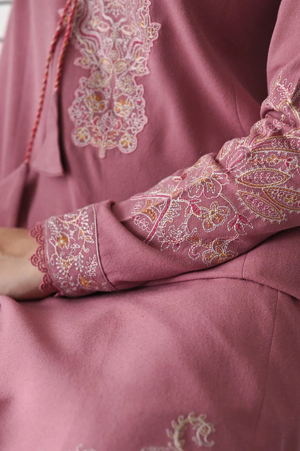 ASIM JOFA - 3PC DHANAK EMBROIDERED SHIRT WITH DHANAK EMBROIDERED SHAWL AND TROUSER - HZG2391