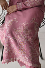 ASIM JOFA - 3PC DHANAK EMBROIDERED SHIRT WITH DHANAK EMBROIDERED SHAWL AND TROUSER - HZG2391