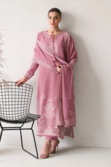 ASIM JOFA - 3PC DHANAK EMBROIDERED SHIRT WITH DHANAK EMBROIDERED SHAWL AND TROUSER - HZG2391