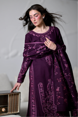 ZAIB - 3PC DHANAK EMBROIDERED SHIRT DHANAK EMBROIDERED SHAWL AND TROUSER - HZG3128