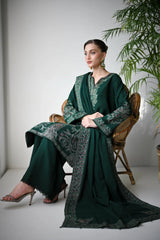 ASIM JOFA - 3PC DHANAK EMBROIDERED SHIRT WITH DHANAK EMBROIDERED SHAWL AND TROUSER - HZG2410