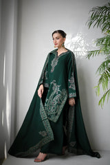 ASIM JOFA - 3PC DHANAK EMBROIDERED SHIRT WITH DHANAK EMBROIDERED SHAWL AND TROUSER - HZG2410