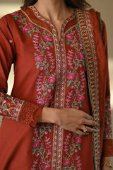 ZAIB - 3PC DHANAK EMBROIDERED SHIRT WITH DHANAK EMBROIDERED SHAWL AND TROUSER - HZU2595