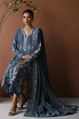 BATIK - 3PC DHANAK EMBROIDERED SHIRT WITH DHANAK EMBROIDERED SHAWL AND TROUSER - HZU2487