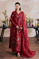 MARYAM HUSSAIN - 3PC LAWN EMBROIDERED SHIRT WITH KHADDI NET EMBROIDERED DUPATTA AND TROUSER - HZG3025
