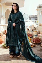 FLORENT - 3PC DHANAK EMBROIDERED SHIRT WITH DHANAK EMBROIDERED SHAWL AND TROUSER - HZG2338