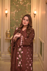 ANEELAS - 3PC LAWN EMBROIDERED SHIRT WITH CHIFFON EMBROIDERED DUPATTA AND TROUSER - HZG2838