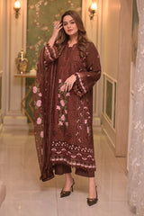 ANEELAS - 3PC LAWN EMBROIDERED SHIRT WITH CHIFFON EMBROIDERED DUPATTA AND TROUSER - HZG2838