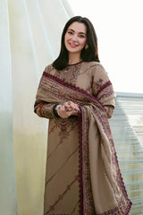 FLORENT - 3PC DHANAK EMBROIDERED SHIRT WITH DHANAK EMBROIDERED SHAWL AND TROUSER - HZG2368