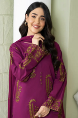 MOHAGNI - 3PC DHANAK EMBROIDERED SHIRT WITH DHANAK EMBROIDERED SHAWL AND TROUSER - HZU2569