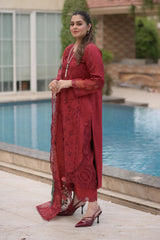 ANEELAS - 3PC LAWN CHIKANKAARI EMBROIDERED SHIRT WITH CHIFFON PRINTED DUPATTA AND TROUSER - HZG2988