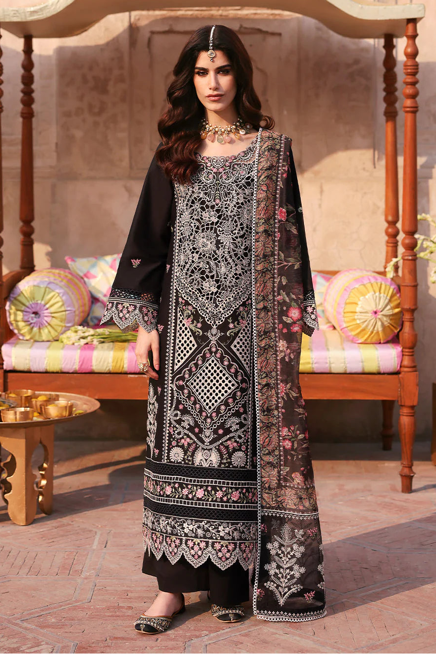 MAHNUR - 3PC LAWN LASERWORK EMBROIDERED SHIRT WITH CHIFFON PRINTED DUPATTA AND TROUSER - HZG2750