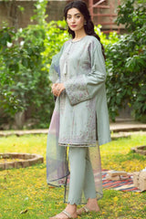 JAZMIN - 3PC LAWN EMBROIDERED SHIRT AND ORGANZA PRINTED DUPATTA WITH TROUSER - HZG1286