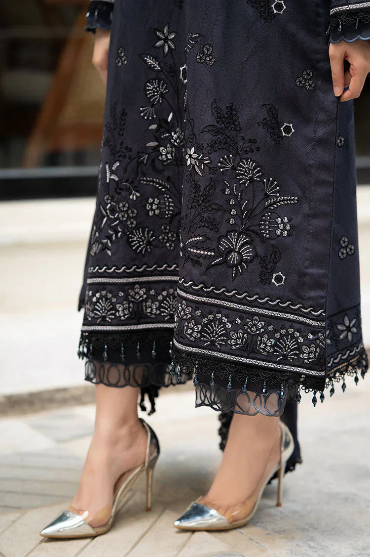 LIBAAS - 3PC DHANAK EMBROIDERED SHIRT WITH DHANAK EMBROIDERED SHAWL AND TROUSER - HZG2380