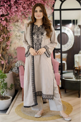 LIBAAS - 3PC LAWN EMBROIDERED SHIRT WITH LAWN EMBROIDERED DUPATTA AND TROUSER - HZG2726
