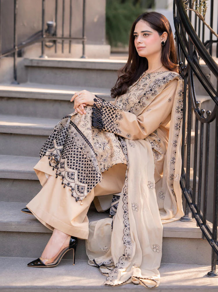 GARNET - 3PC LAWN EMBROIDERED SHIRT WITH CHIFFON EMBROIDERED DUPATTA AND TROUSER - HZG2228