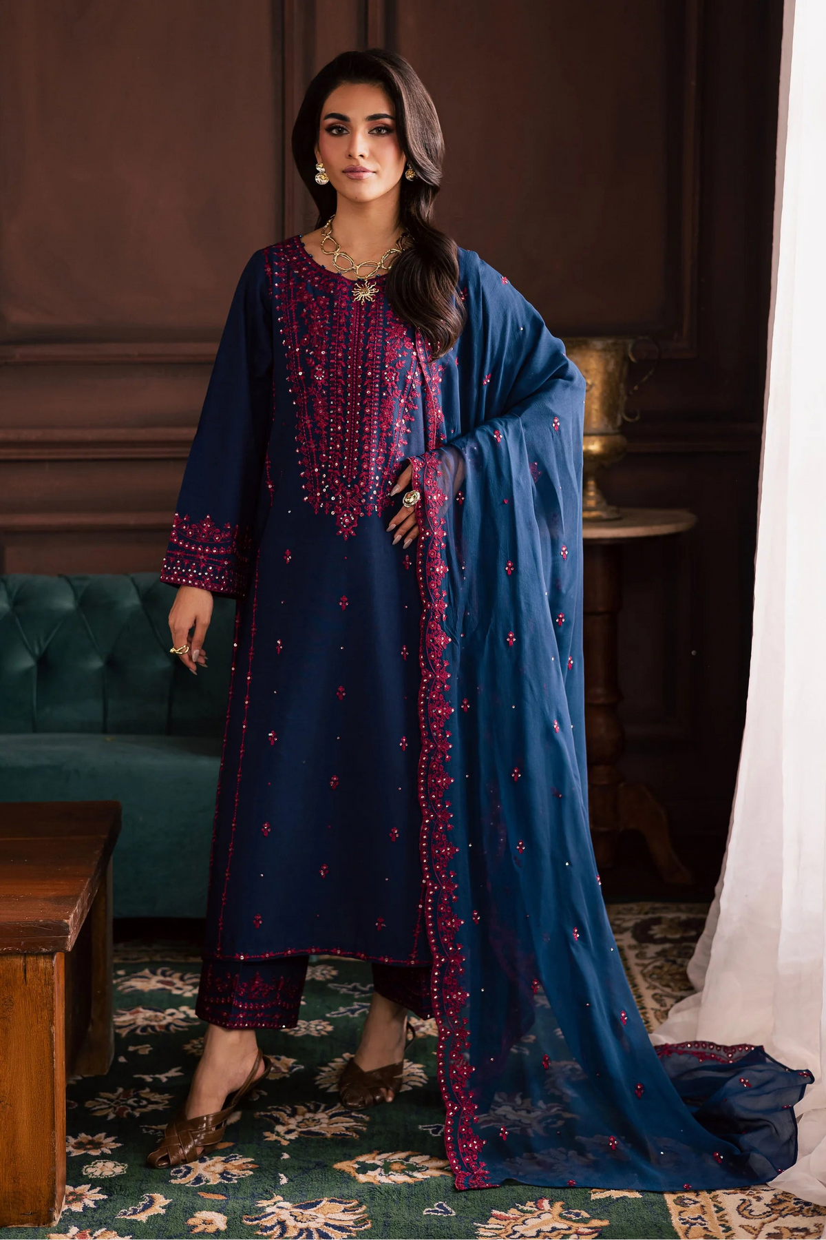 BATIK - 3PC LAWN EMBROIDERED SHIRT WITH CHIFFON EMBROIDERED DUPATTA AND TROUSER - HZG2991