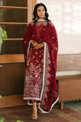 MAHNUR - 3PC LAWN EMBROIDERED SHIRT WITH KHADDI NET EMBROIDERED DUPATTA AND TROUSER - HZG3000