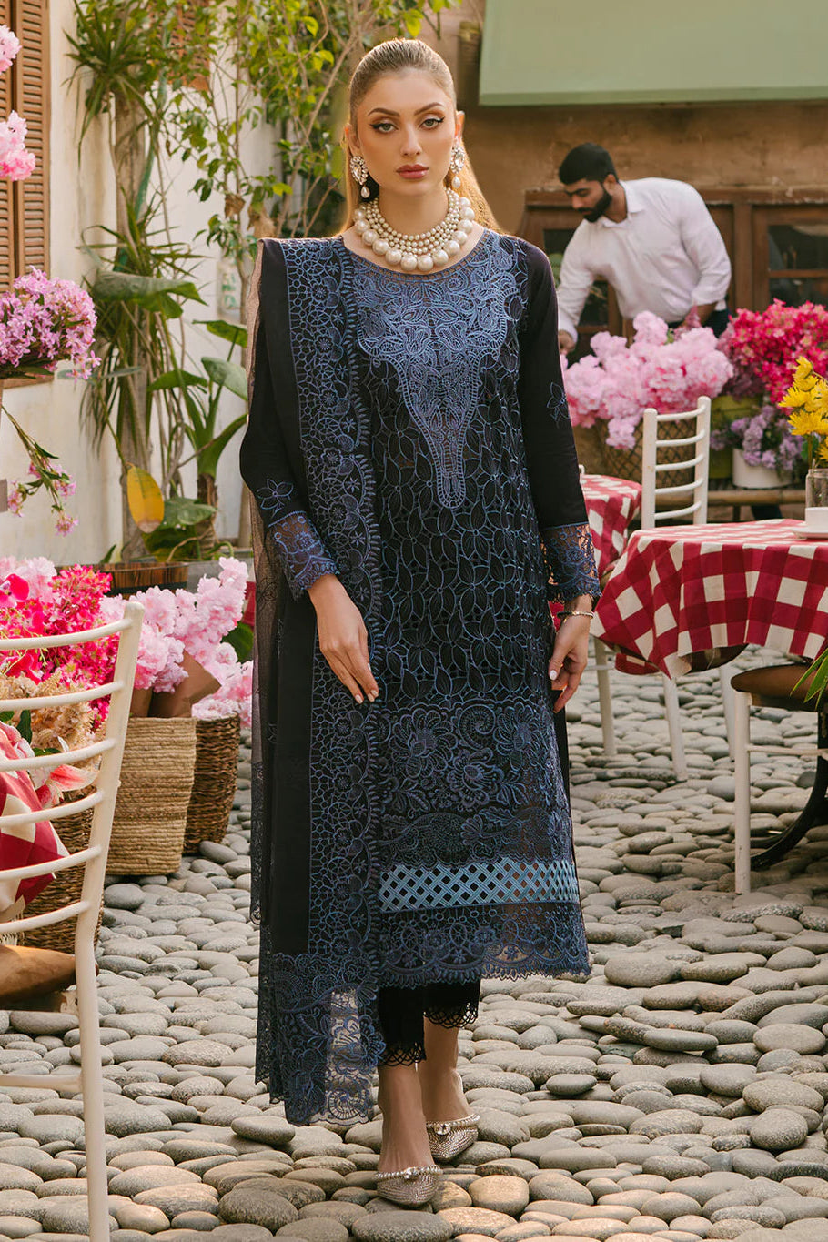 MAHNUR - 3PC LAWN EMBROIDERED SHIRT WITH KHADDI NET EMBROIDERED DUPATTA AND TROUSER - HZG2777