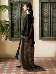 IZEL - 3PC KHADDAR EMBROIDERED SHIRT WITH TWILL PRINTED SHAWL AND TROUSER - HZU2593